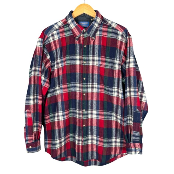 Pendleton Other - Pendleton Flannel Shirt Mens Large Red Plaid 100%‎ Virgin Wool Button Down USA